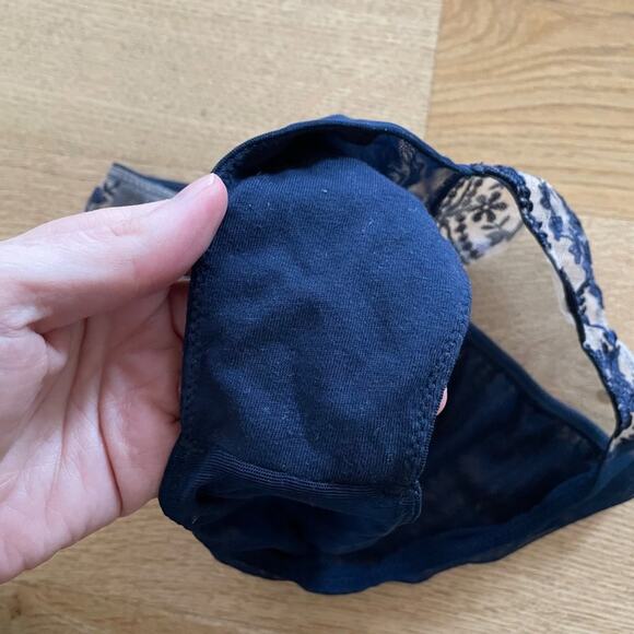 I.D. Sarrieri Tuscan Holiday Embroidered Stretch Tulle Briefs in Navy & Beige - Picture 2 of 8